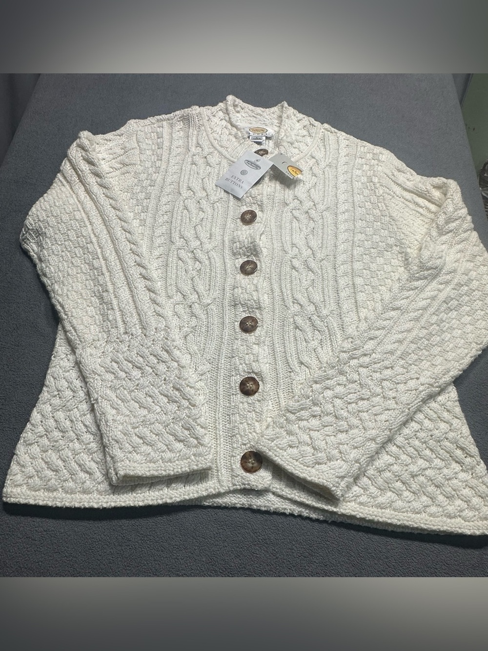 Talbots Ivory Cable-Knit Button Cardigan
